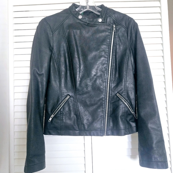 Benetton Black Leather Moto Jacket - Picture 6 of 11